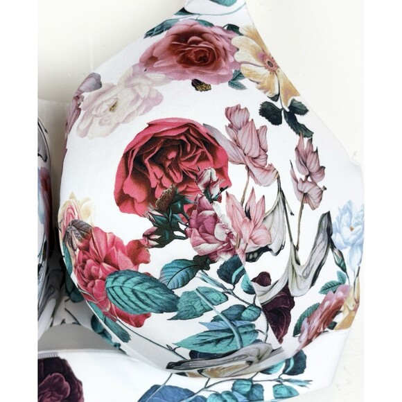 Cacique Full Coverage Underwire White Floral Flower Bra Adjustable, Plus 42DD - Picture 5 of 12